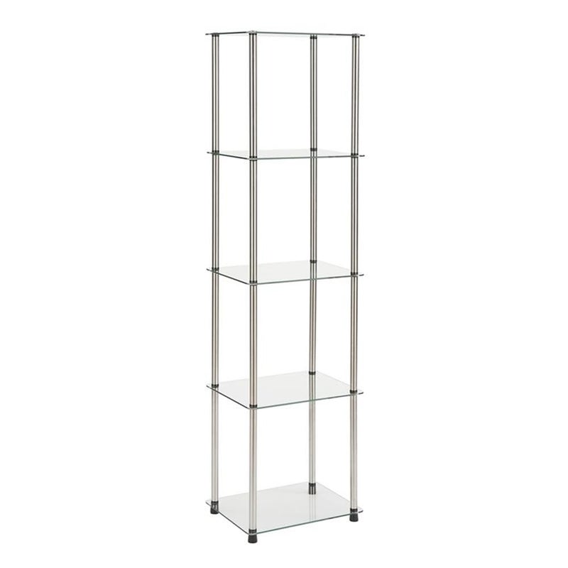 Convenience Concepts كونفينينس كونسيبتس ديزاينز2غو كلاسيك زجاج 5 طبقات برج 1575  تخزين وسائط حديث رف كتب لعرض غرفة المعيشة رف عائلي غرفة نوم حمام مكتب زجاج كروم