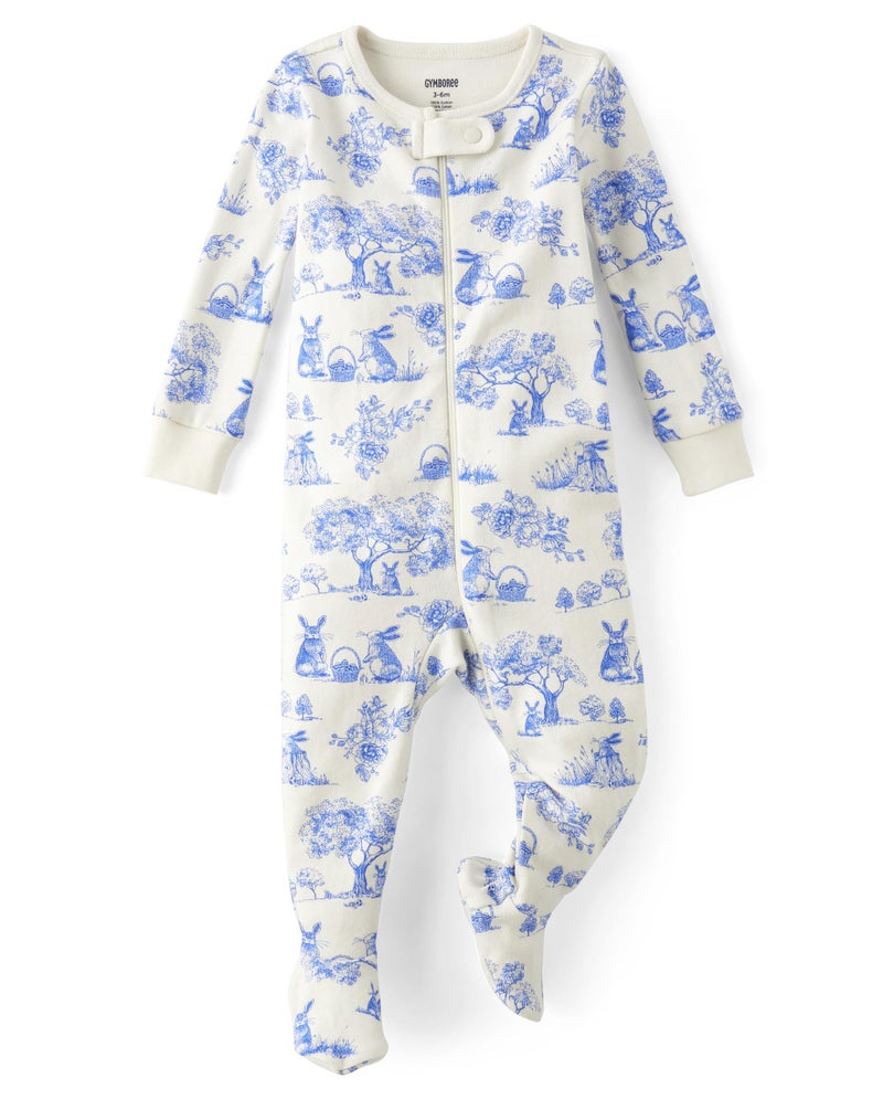 Gymboree,and Toddler Easter Gymmie One Piece Zip Front Cotton Pajama,Halo White Bunny,6-9 Months - Image 1