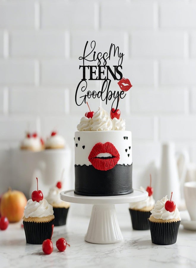 ZACHAKO Black Glitter Kiss My Teens Goodbye Cake Topper, Good Bye My Teen Years, Funny 20th Birthday Party Decorations Supplies for Girls Women - Image 3