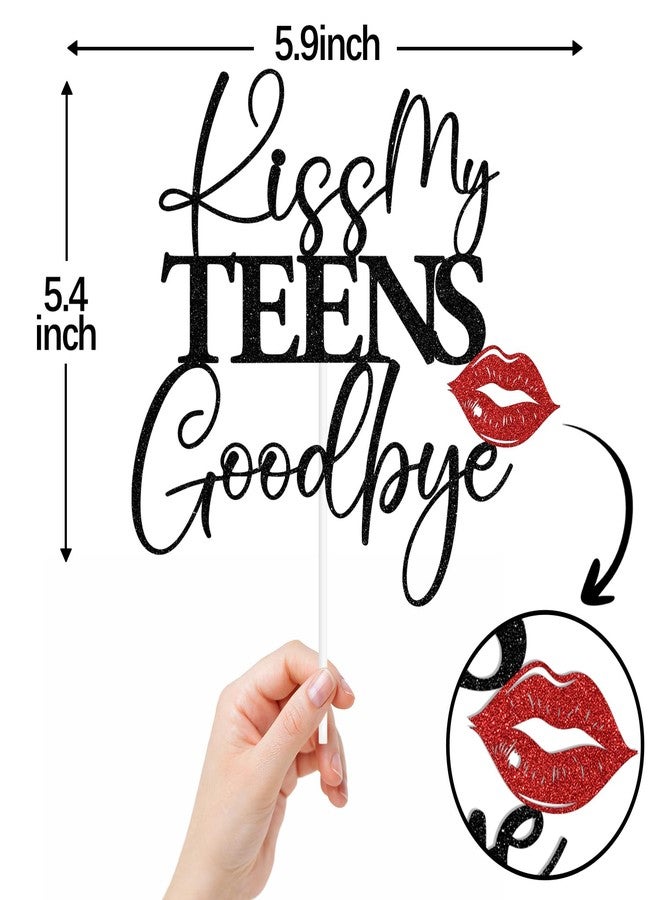 ZACHAKO Black Glitter Kiss My Teens Goodbye Cake Topper, Good Bye My Teen Years, Funny 20th Birthday Party Decorations Supplies for Girls Women - Image 2