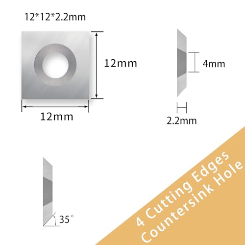 BINSTAK - K1222 -Square Corner 12mm Carbide Inserts 4 Edges (12mm lengthX12mm widthX2.2mm thick-35 Degree Cutting Angle), 10pcs, Countersink Hole, for BINSTAK 1/4" Shank 1-1/4" Cut Dia. CNC Router Bit - Image 2