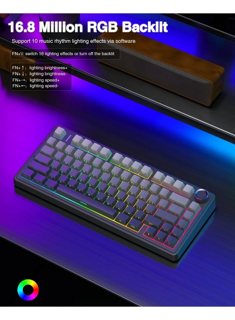AULA F75 PRO Gaming Keyboard 75% Mechanical Keyboard Gasket Hot Swappable Custom Keyboard RGB Backlit with Five-Layer Padding, ide Printed PBT Keycaps Bluetooth/2.4GHz/USB-C, Mechanical Gaming Keyboard Hot Swappable, Knob, RGB, Reaper Switches Keyboard for Gamers(Gradient Black) - Image 5