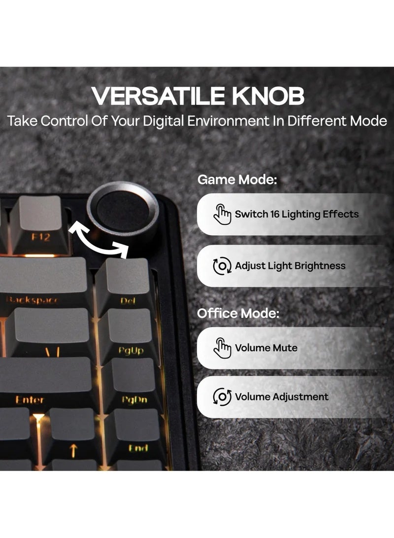 AULA F75 PRO Gaming Keyboard 75% Mechanical Keyboard Gasket Hot Swappable Custom Keyboard RGB Backlit with Five-Layer Padding, ide Printed PBT Keycaps Bluetooth/2.4GHz/USB-C, Mechanical Gaming Keyboard Hot Swappable, Knob, RGB, Reaper Switches Keyboard for Gamers(Gradient Black) - Image 4