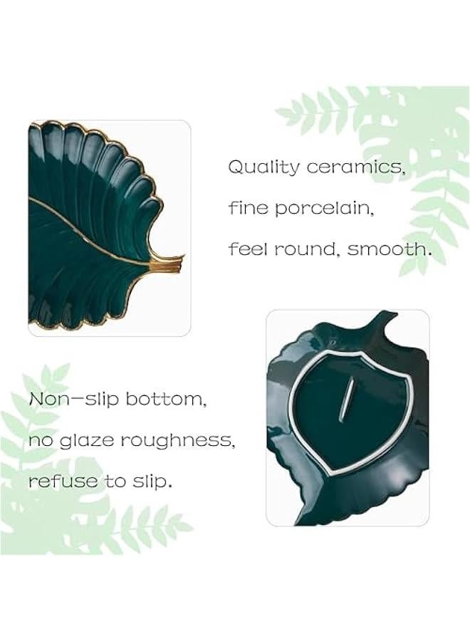 Jewelry Tray Ceramic Ring Holder Dish 10.6 x 7.9 Green Key Bowl Birthday Gifts for Women Leaf Aesthetic Coffee Table Decor Cute Room Apartment Bathroom Dresser Decor Bridesmaid Wedding Gifts  - Image 5