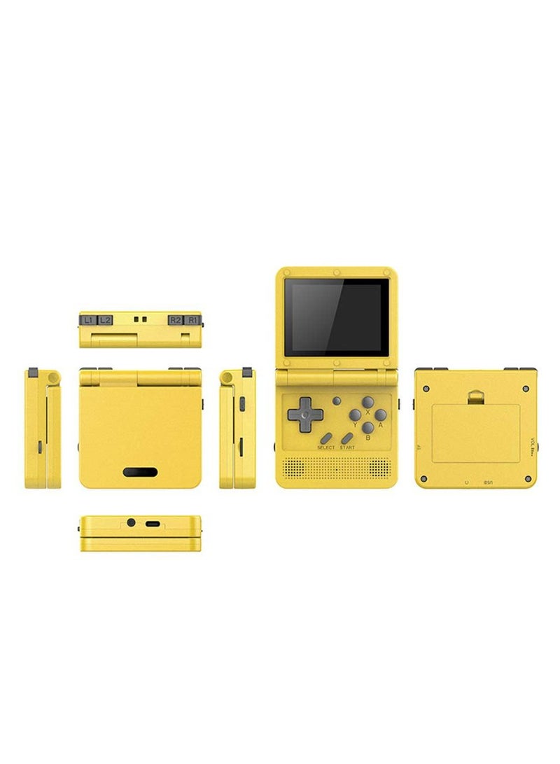 Flip Handheld Game Console with 3 inch IPS Screen Portable Mini Retro Game Console Open System 64GB TF Card Built-in Game Video Console Built-in Rechargeable Battery-Yellow