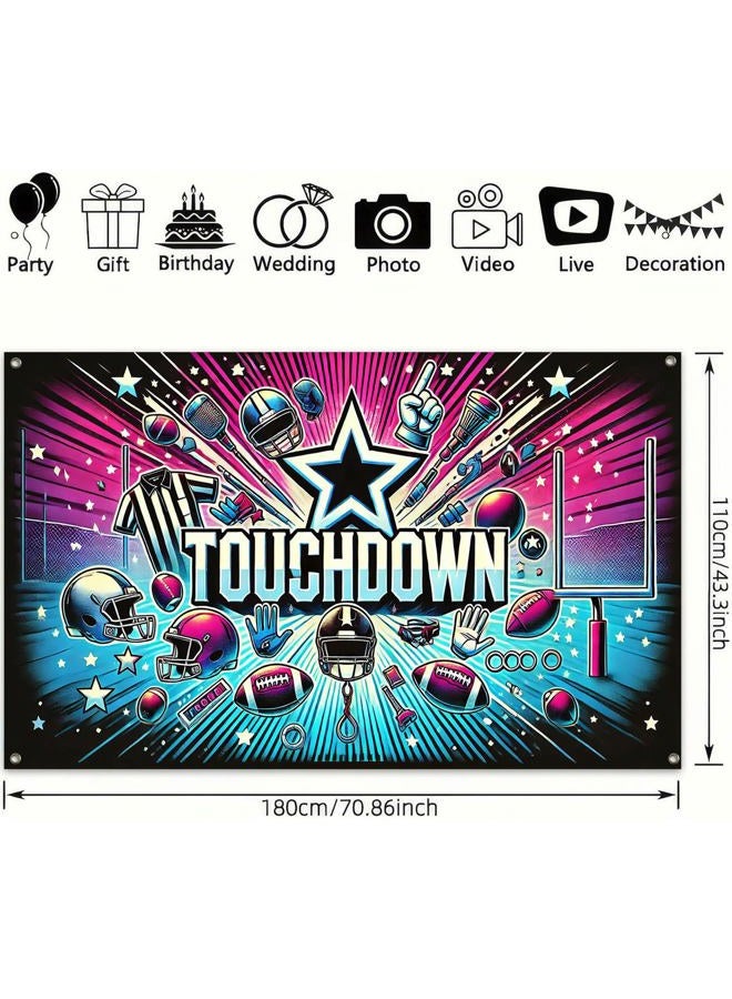 HOMETITUTE Football Touchdown Party Banner 71x43 Inch Stadium Glow Backdrop Game Day Celebration Poster Field Lights Sports Theme Decoration for Indoor Outdoor Events and Gatherings - Image 3