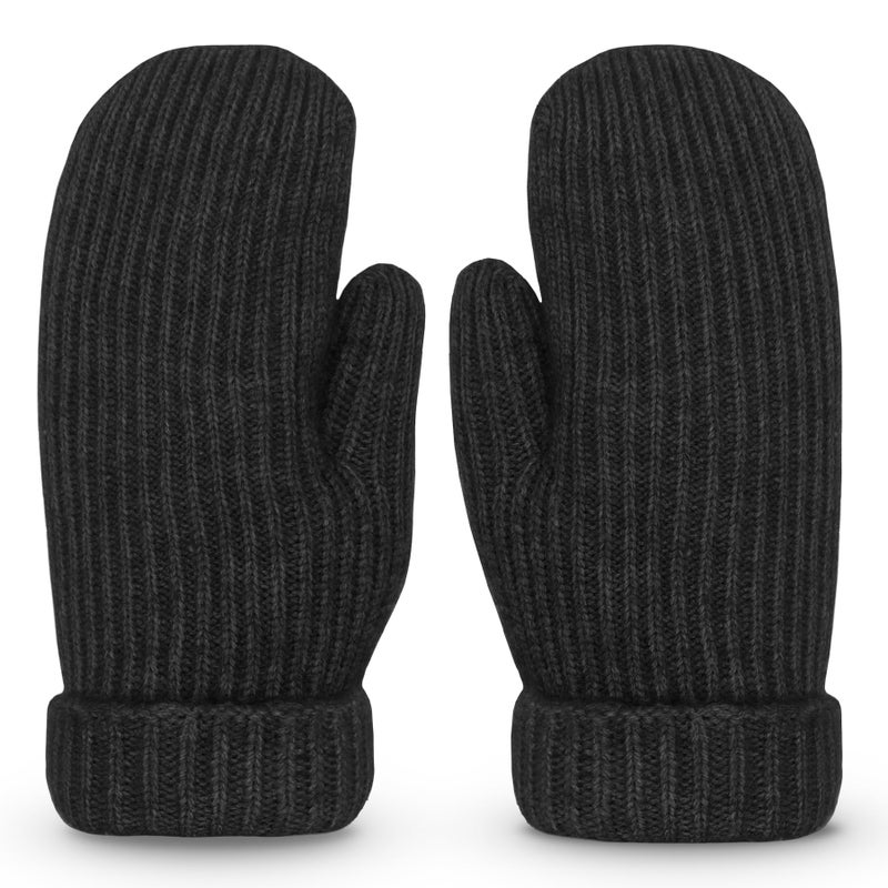 Whiteleopard Men's Winter Gloves Warm Lining Elastic Cuff - Knit Stretchy Cold Weather Warm Knit Thick Gloves Mittens. (black, Medium) - Image 1