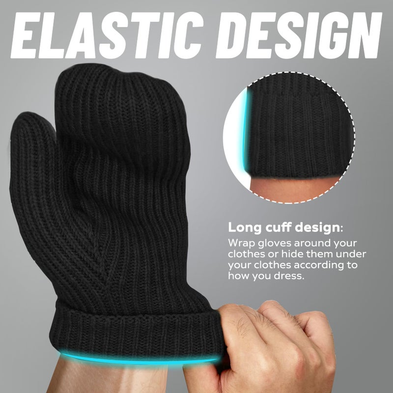 Whiteleopard Men's Winter Gloves Warm Lining Elastic Cuff - Knit Stretchy Cold Weather Warm Knit Thick Gloves Mittens. (black, Medium) - Image 4
