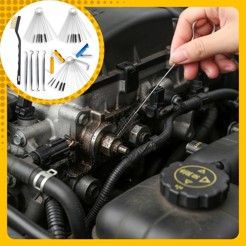 Yiyiring Carburetor Cleaner Kit Torch Tip Cleaner Set, Includes 1 Single Head Brush 30 Needles 15 Nylon Brushes 1 Hexagonal Wrench 1 Scraper and 4 Cleaning Hooks 1 Aluminum Case for Motorcycle ATV - Image 4
