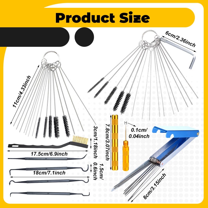 Yiyiring Carburetor Cleaner Kit Torch Tip Cleaner Set, Includes 1 Single Head Brush 30 Needles 15 Nylon Brushes 1 Hexagonal Wrench 1 Scraper and 4 Cleaning Hooks 1 Aluminum Case for Motorcycle ATV - Image 2