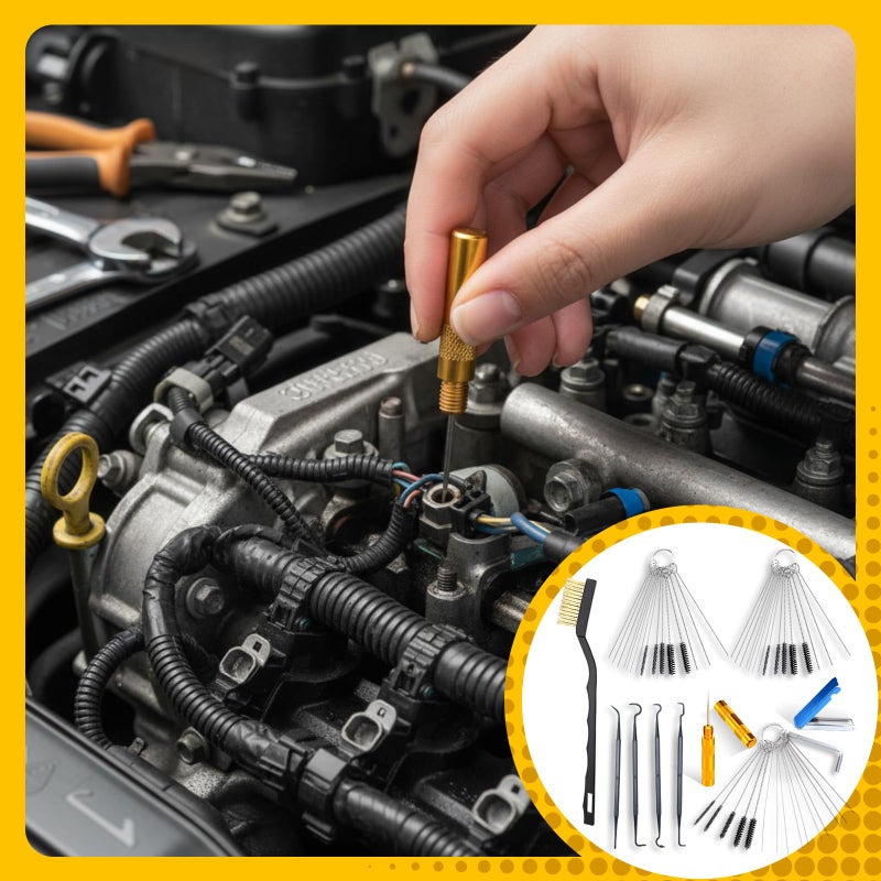 Yiyiring Carburetor Cleaner Kit Torch Tip Cleaner Set, Includes 1 Single Head Brush 30 Needles 15 Nylon Brushes 1 Hexagonal Wrench 1 Scraper and 4 Cleaning Hooks 1 Aluminum Case for Motorcycle ATV - Image 5