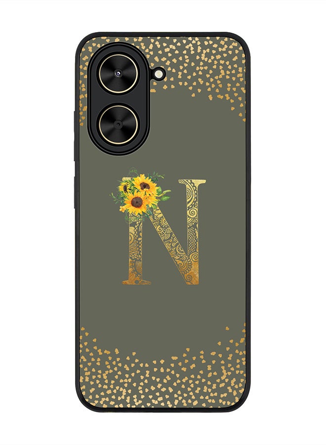 Stylizedd For Xiaomi Poco C71 / Redmi A5 4G Case,Slim fit Camera Protection, Shockproof Thin Phone cover  - Custom Floral Monogram - N  (Olive Green )