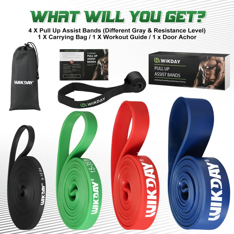 WIKDAY Resistance Bands, Pull Up Assistance Bands, Workout Bands, Heavy Exercise Bands Set with Door Anchor, Elastic Bands for Body Stretching, Training at Home/Gym for Men & Women - Image 2