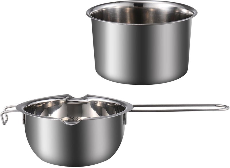 Healeved Double Boiler Pot 400ml Wax Melting Pot 201 Stainless Steel for Chocolate Candy Butter Melting and Candle Making Kitchen Cookware Set - Image 1