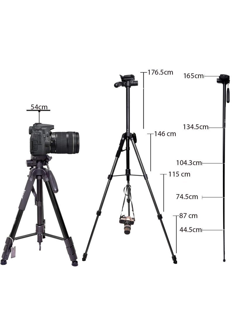 Jmary Jmary KP-2264 Professional Aluminium Tripod Monopod for All DSLR Cameras (Black) - Image 2