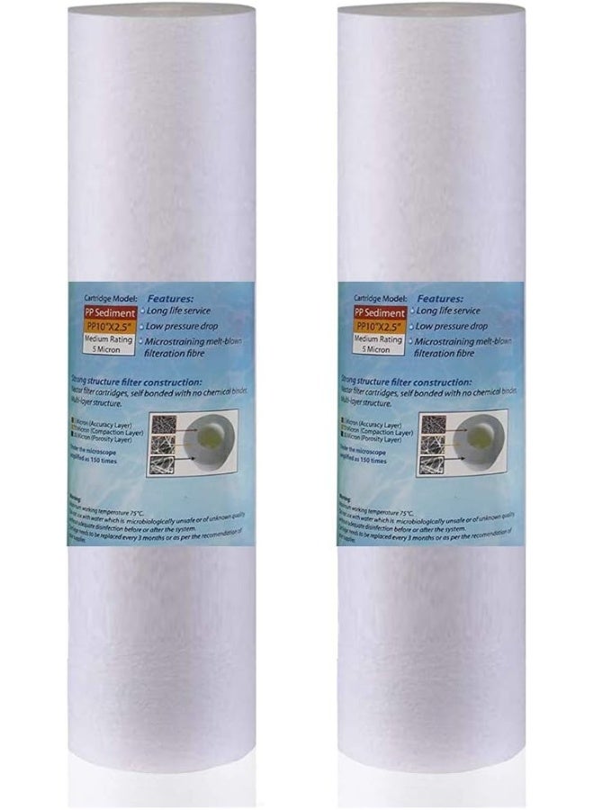 Royal Apex Water Filter Replacement Cartridges 10" Polypropylene Cotton Sponge Universal Cartridges Standard Pre-Filter Yarn Sediment For Standard Ro Systems Pack Of 2 10" Sponge 145G - Image 1