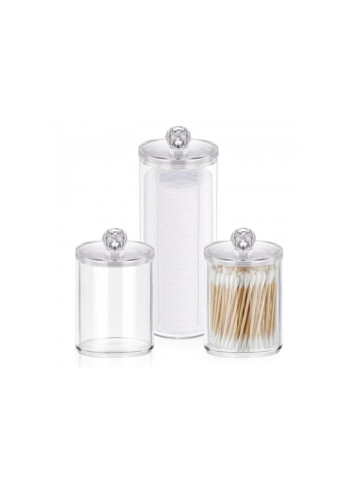 3-Piece Acrylic Cotton Pad and Swab Storage Jars – Clear Bathroom Organizer Containers with Lids, for Cotton Balls, Floss, Tampons & Makeup Tools - Image 1