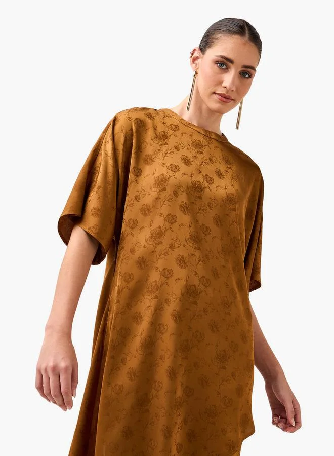 Iconic  Iconic Jacquard Asymmetric Top with Floral Print for Women | Best Price UAE