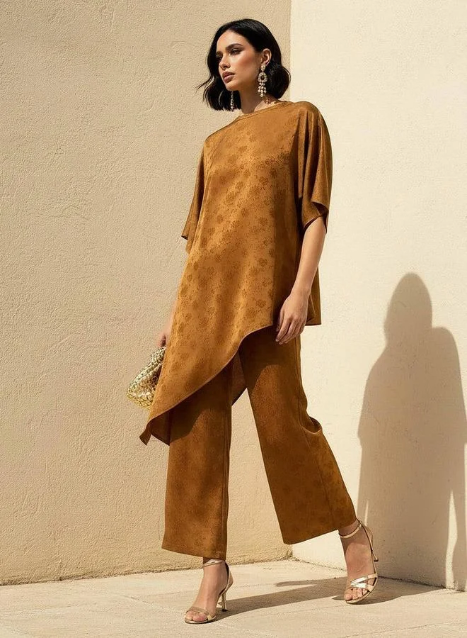 Iconic  Iconic Jacquard Asymmetric Top with Floral Print for Women | Best Price UAE