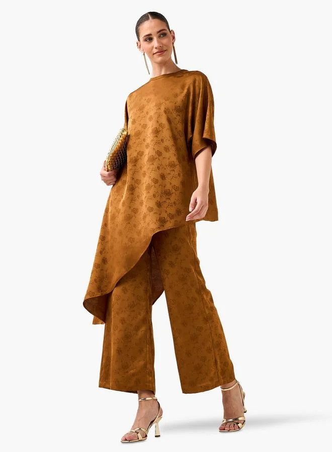 Iconic  Iconic Jacquard Asymmetric Top with Floral Print for Women | Best Price UAE