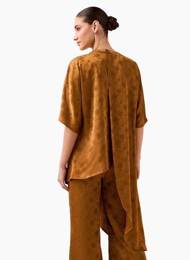 Iconic  Iconic Jacquard Asymmetric Top with Floral Print for Women | Best Price UAE
