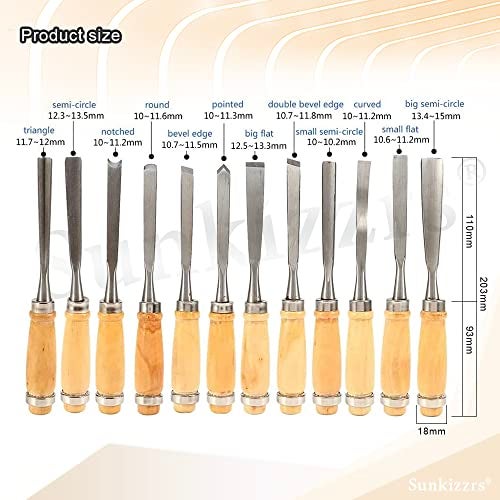Sunkizzrs® 12Pcs Wood Carving Chisel Set — Chisel Set for Woodworking — Wood Carving Professional Tools Set — Woodworking Tools with Carrying Case - Great for Beginners & Pros - Image 3