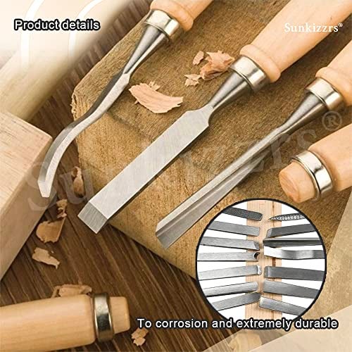 Sunkizzrs® 12Pcs Wood Carving Chisel Set — Chisel Set for Woodworking — Wood Carving Professional Tools Set — Woodworking Tools with Carrying Case - Great for Beginners & Pros - Image 4
