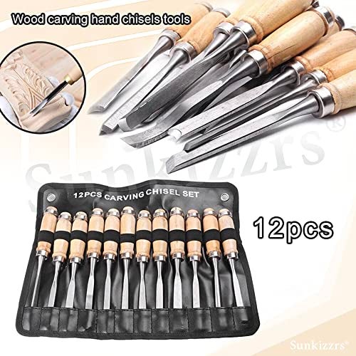 Sunkizzrs® 12Pcs Wood Carving Chisel Set — Chisel Set for Woodworking — Wood Carving Professional Tools Set — Woodworking Tools with Carrying Case - Great for Beginners & Pros - Image 2