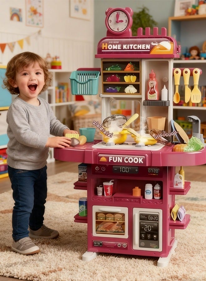 42 Pcs Kitchen Playset,Children's Play Kitchen Toy Set,Role Playing Chef, Simulation Kitchen Accessories Toys Sets With Spray And Light Simulated Water Faucet, Water Dispenser, Toy For Boys, Girls, Kids, Children, Red - Image 3