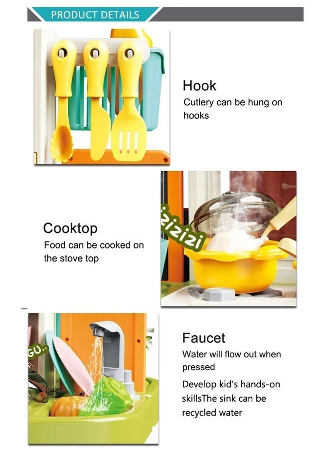 42 Pcs Kitchen Playset,Children's Play Kitchen Toy Set,Role Playing Chef, Simulation Kitchen Accessories Toys Sets With Spray And Light Simulated Water Faucet, Water Dispenser, Toy For Boys, Girls, Kids, Children, Red - Image 4