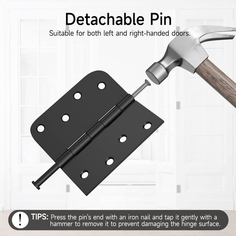 HOSOM 3 Pack Black Exterior Door Hinges 4 Inch 5/8"" Radius Removable Pin Perfect For Heavy-Duty Front & Back Door Antirust & No Squeaks - Image 5
