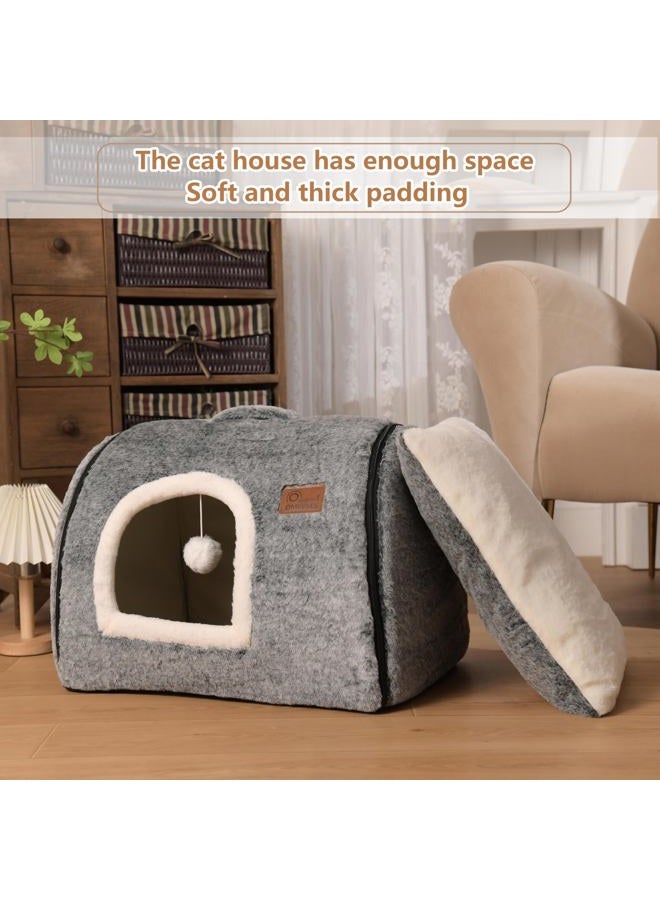 OMLIVLIES cat Bed cave-cat beds for Indoor Cats,Soft and Comfortable Cute cat House,with Removable Washable Cushioned Pillow,Enclosed pet Bed,Kitty cat hut、Hideaway,Small Large Dog Tent (Dark Grey) - Image 4