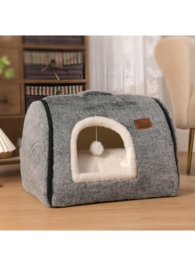 OMLIVLIES cat Bed cave-cat beds for Indoor Cats,Soft and Comfortable Cute cat House,with Removable Washable Cushioned Pillow,Enclosed pet Bed,Kitty cat hut、Hideaway,Small Large Dog Tent (Dark Grey) - Image 1