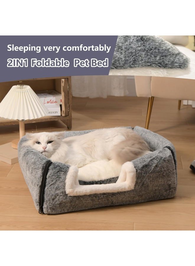 OMLIVLIES cat Bed cave-cat beds for Indoor Cats,Soft and Comfortable Cute cat House,with Removable Washable Cushioned Pillow,Enclosed pet Bed,Kitty cat hut、Hideaway,Small Large Dog Tent (Dark Grey) - Image 3
