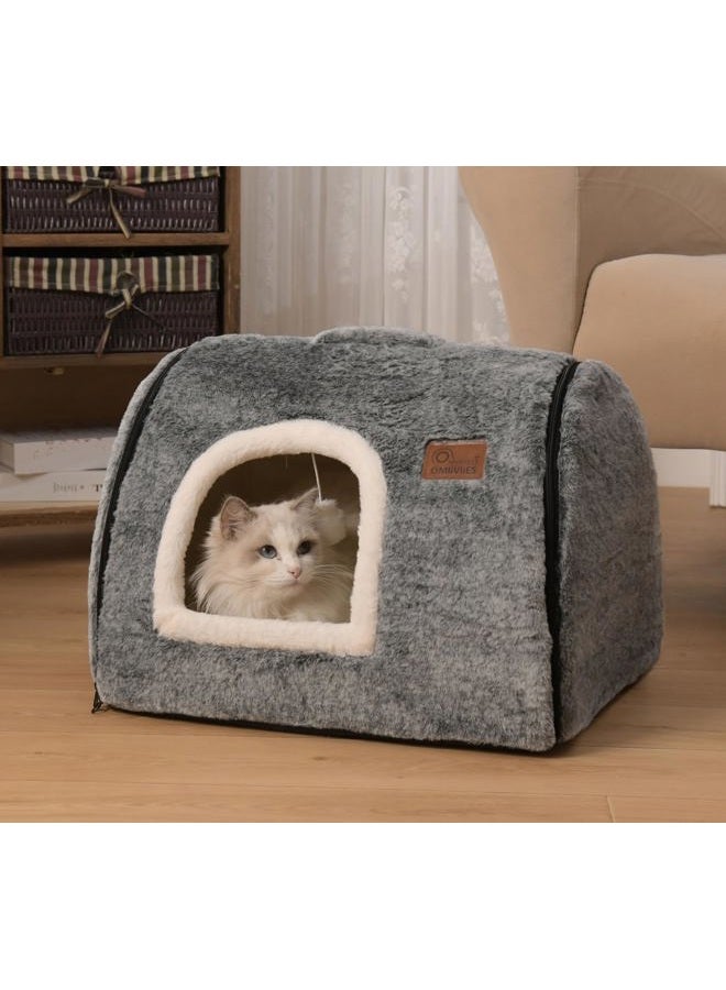 OMLIVLIES cat Bed cave-cat beds for Indoor Cats,Soft and Comfortable Cute cat House,with Removable Washable Cushioned Pillow,Enclosed pet Bed,Kitty cat hut、Hideaway,Small Large Dog Tent (Dark Grey) - Image 2