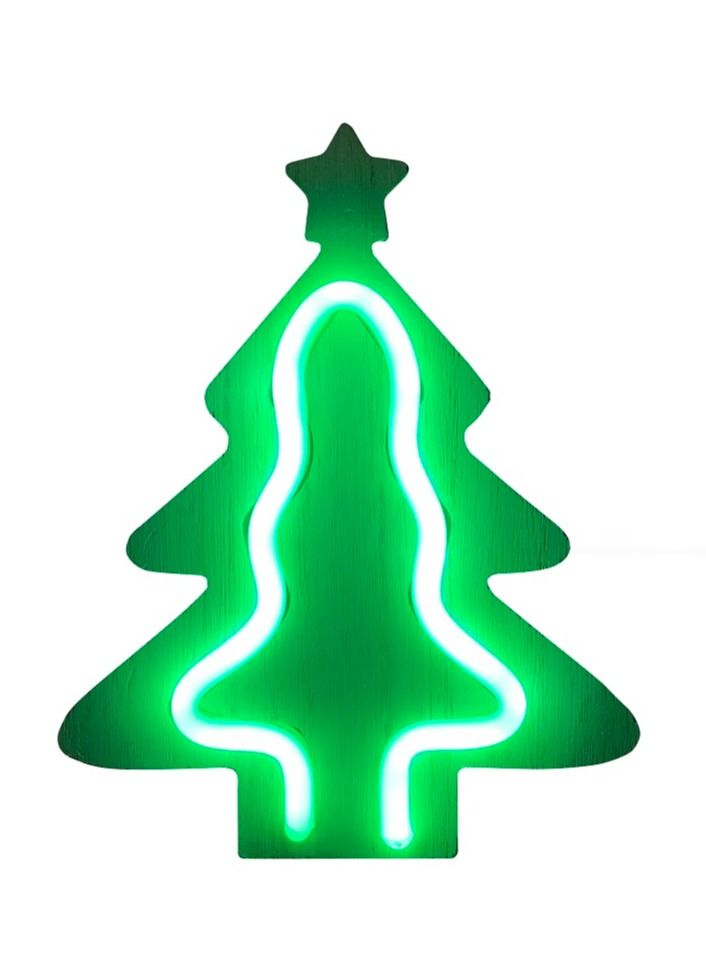 سلة إضاءة نيون على شكل شجرة كريسماس مثبتة على لوحة خشبية 21 في 17 سم - Image 1