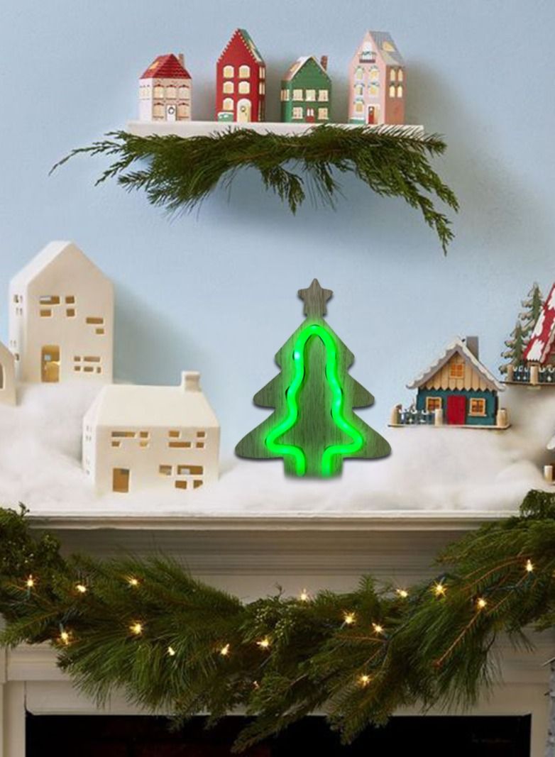 سلة إضاءة نيون على شكل شجرة كريسماس مثبتة على لوحة خشبية 21 في 17 سم - Image 4