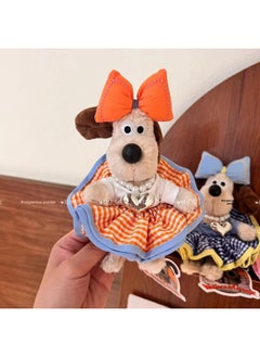 Generic Authentic Korean Dongdaemun Boss Dog Bow Plaid Color Skirt Dressing Crossbody Bag Boss Dog Doll Pendant-Color:Orange And White Plaid Skirt + Love Necklace-Height:15cm (without Keychain) Model  - Image 1
