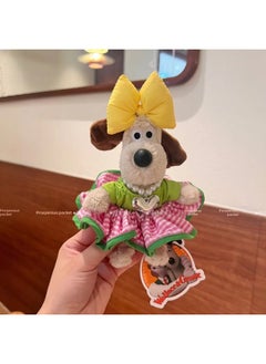 Generic Authentic Korean Dongdaemun Boss Dog Bow Plaid Color Skirt Dressing Crossbody Bag Boss Dog Doll Pendant-Color:Orange And White Plaid Skirt + Love Necklace-Height:15cm (without Keychain) Model  - Image 2