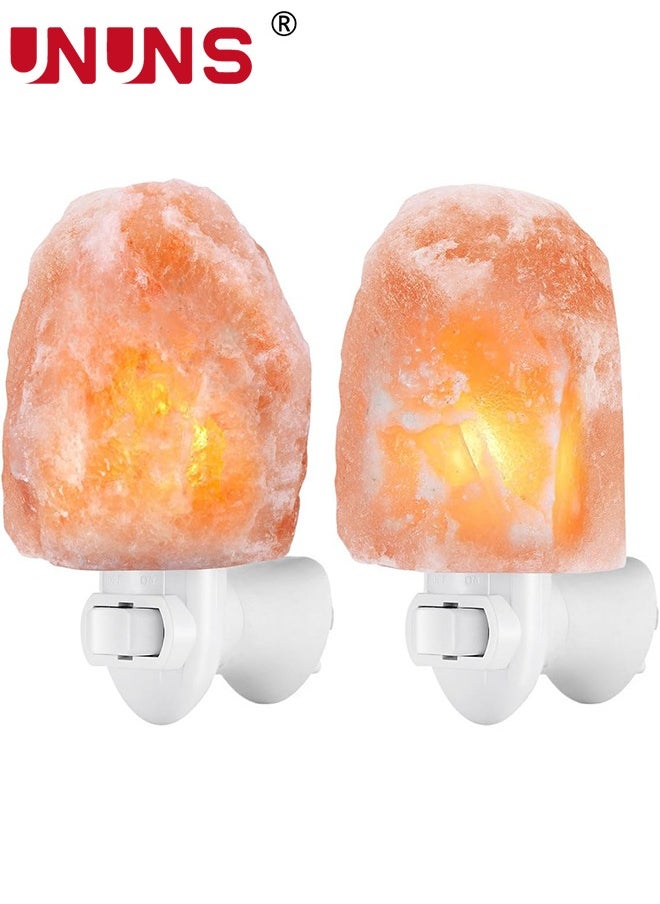 UNUNS Himalayan Salt Lamp,2 Pack Natural Himalayan Crystal Salt Light,Plug-in Warm Orange Nursery Wall Night Light,Decoration Salt Rock Lamp  - Image 1
