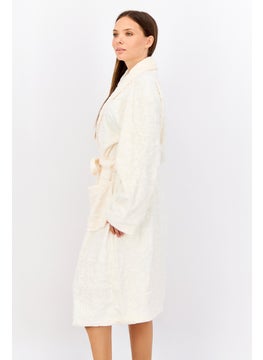 Marilyn Monroe Women Belted Embossed Bath Robe, Light Beige  - Image 3