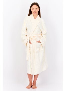 Marilyn Monroe Women Belted Embossed Bath Robe, Light Beige  - Image 4