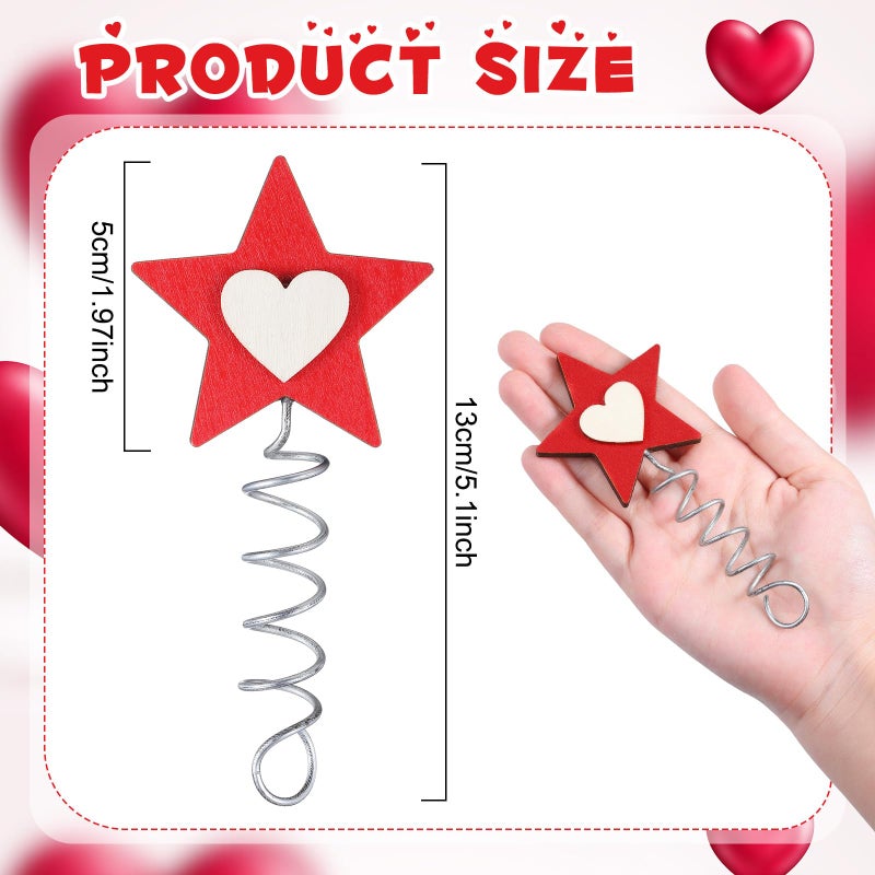Yinkin Valentine Day Tree Topper Red Miniature Small Christmas Star Topper for Christmas Tree Wood Heart Center for Valentineâ€˜S Day Party Supplies Holiday Ornament Home Decoration - Image 3