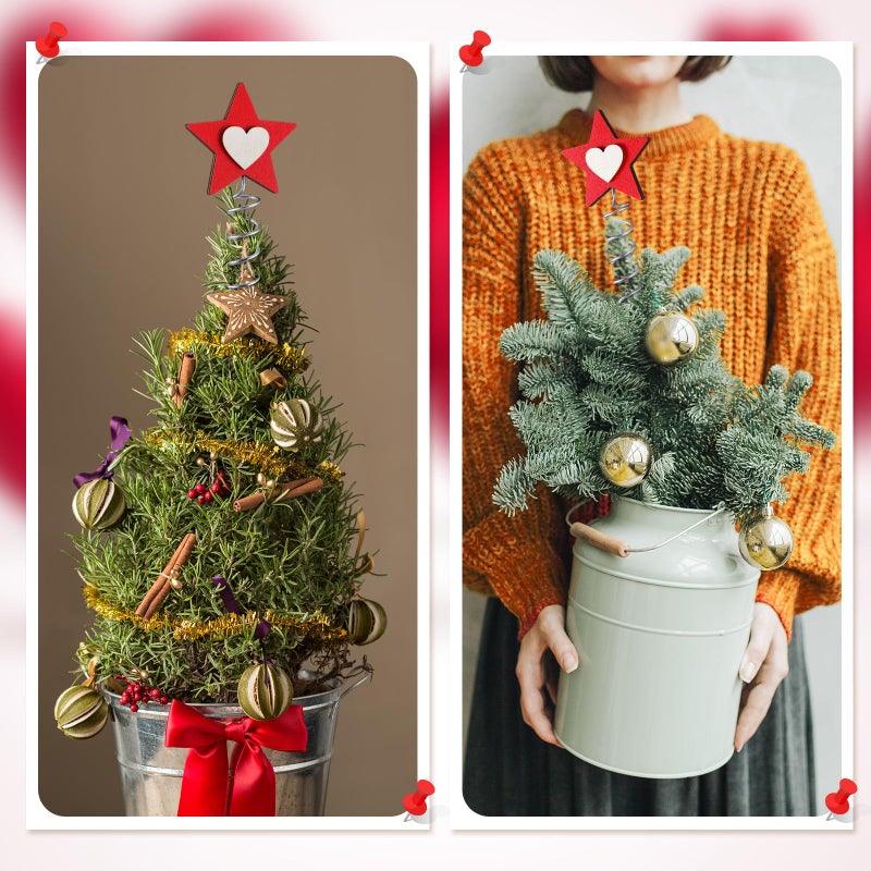 Yinkin Valentine Day Tree Topper Red Miniature Small Christmas Star Topper for Christmas Tree Wood Heart Center for Valentineâ€˜S Day Party Supplies Holiday Ornament Home Decoration - Image 4