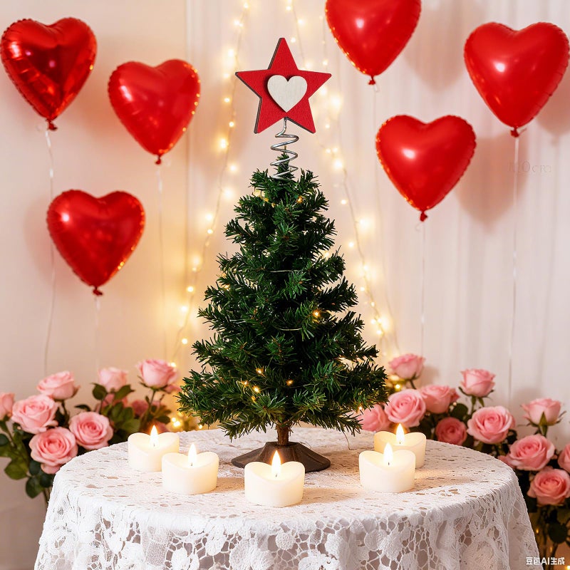 Yinkin Valentine Day Tree Topper Red Miniature Small Christmas Star Topper for Christmas Tree Wood Heart Center for Valentineâ€˜S Day Party Supplies Holiday Ornament Home Decoration - Image 2