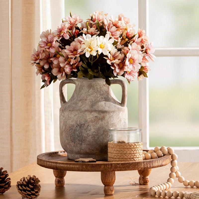 Mitt&Ditt Ceramic Flower Vase with Handles, 8 inch Tall Off-White Vase, Decorative Terracotta Vases, Farmhouse Rustic Pottery Vases for Home Decor, Living Room, Table - Image 5