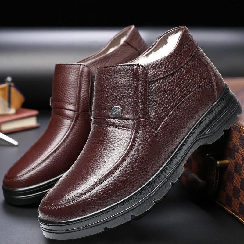 Cotton Shoes Mens Genuine Leather Cotton Shoes Small Size Thickened 48 Large 47 Non-slip Wool Extra Large Size 46 Dad Shoes Brown set of feet