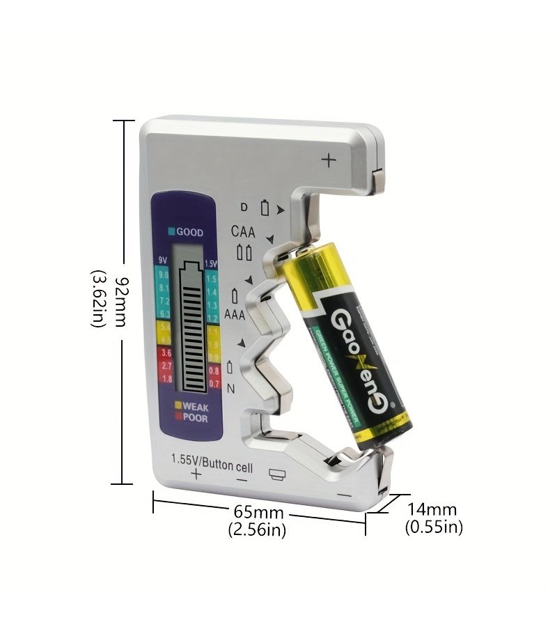 Battery Tester Black Digital LCD For AA AAA 9V 1.5V Lithium Button Cell Capacity Voltage Load - Image 1