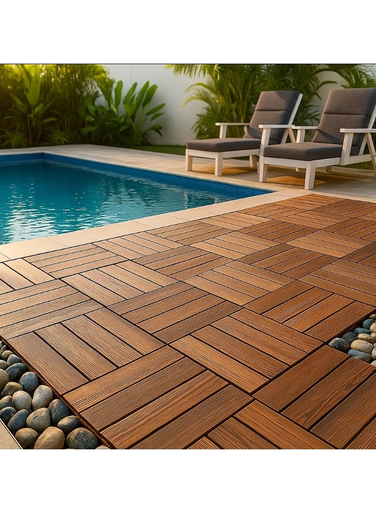 لينجوي بلاط أرضيات خشبي 30×30 سم، عبوة من 10 بلاطات أرضية متشابكة مع قاعدة بلاستيكية وكبس - Image 5