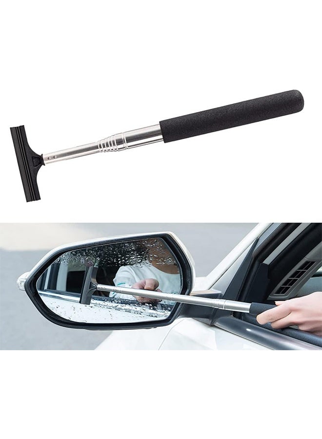 Car Rearview Mirror Wiper, Retractable Auto Glass Squeegee, Water Cleaner with Telescopic Long Rod, Portable Cleaning Tool for All Vehicles, Universal Automotive Accessories (Black) - Image 1